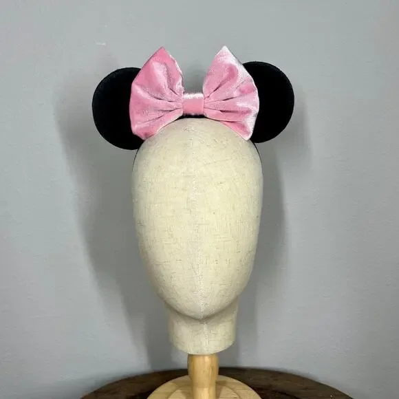 Classic Pink Velvet Elastic Minnie Ears | Disney-Inspired Adjustable Mouse Ears - Picture 2 of 5